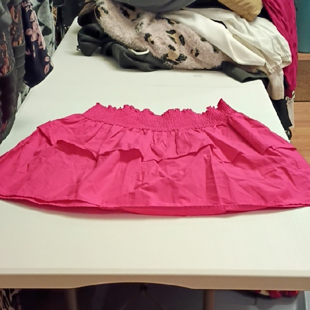 Smocked Waist Mini Skirt in Hot Pink - Unbranded